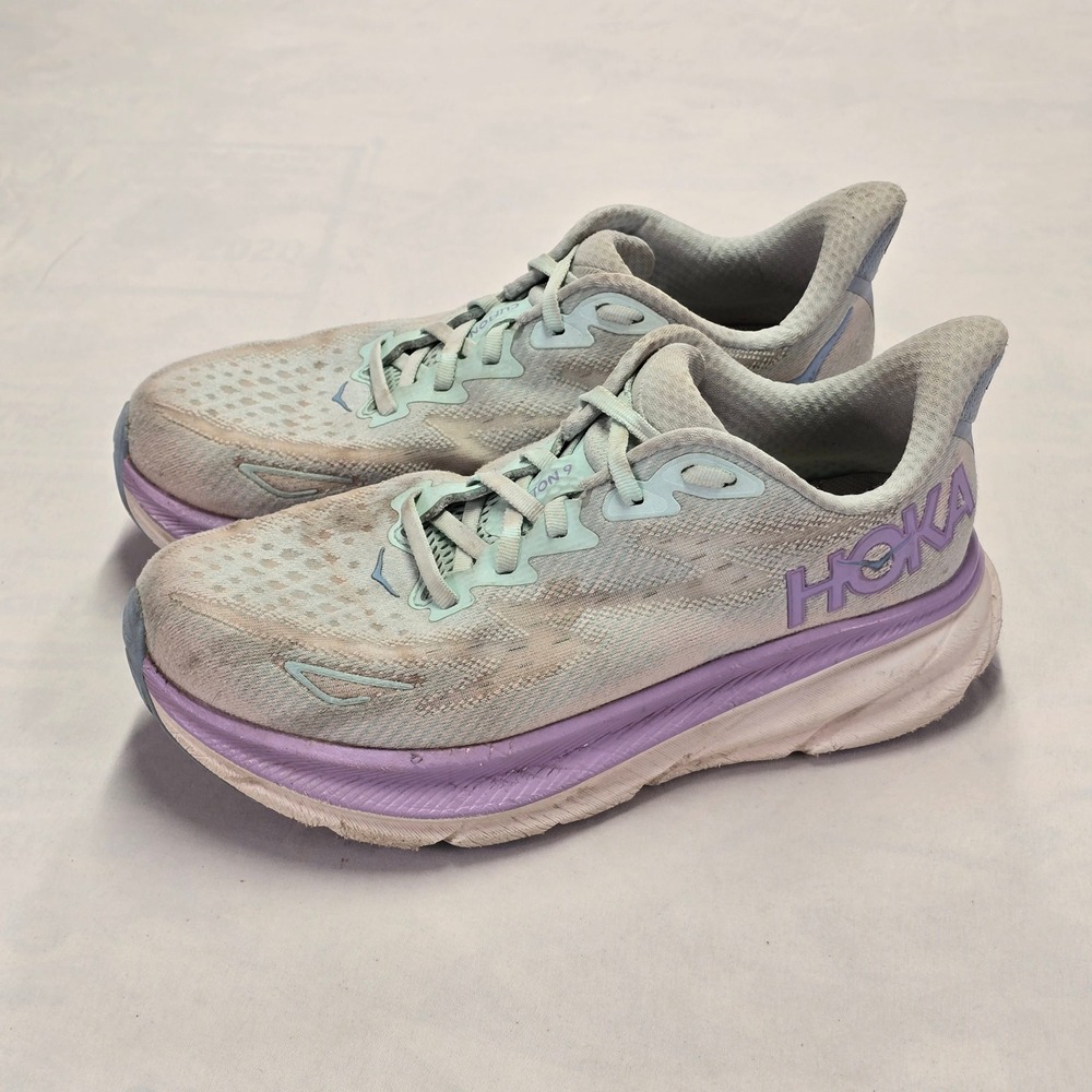 Hoka One One Clifton 9 Women's Running Shoes Light Aqua Purple Size 7D